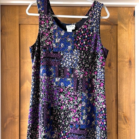 Coldwater Creek patchwork maxi dress ditzy floral stretch Purple/Blue Lace - Picture 3 of 10